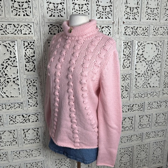 Vintage Talbots Baby Pink Wool Blend Chunky Turtleneck Sweater Sz Medium - Picture 5 of 8